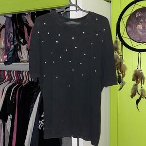 Zara Black Short Sleeve Tee with Silver Accents Rhinestone L
